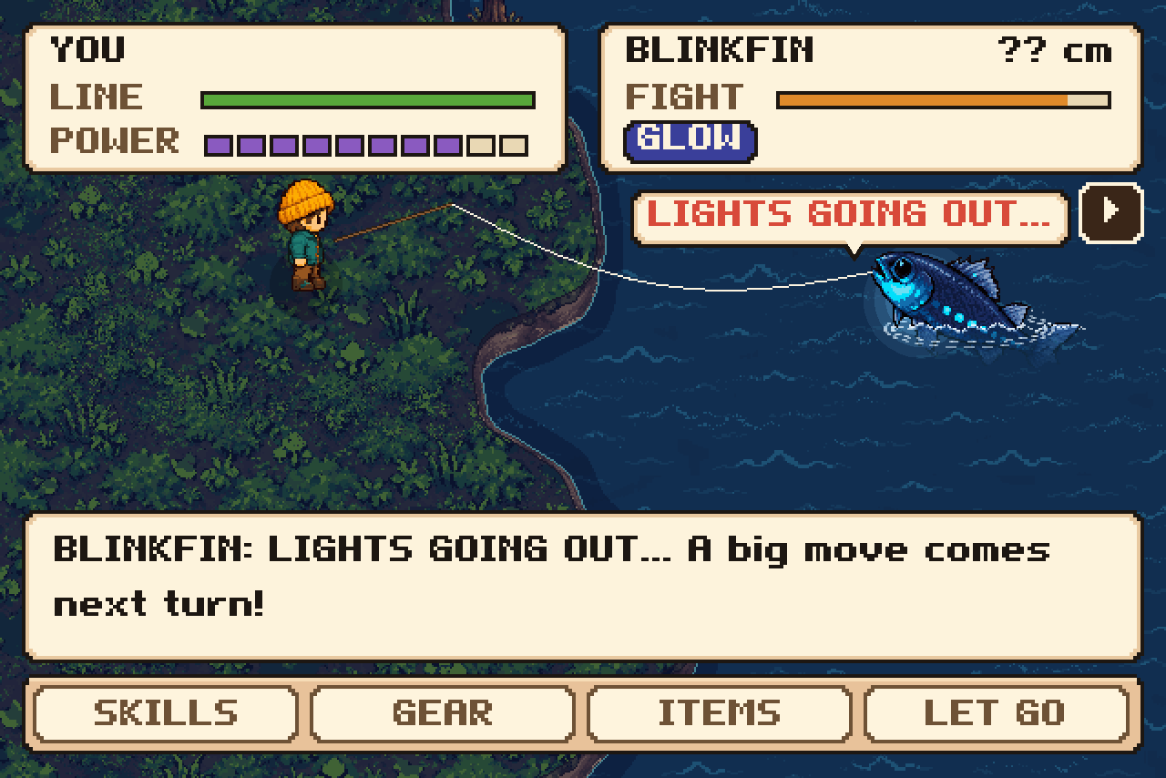 A fight with a GLOW fish in the fen at night.